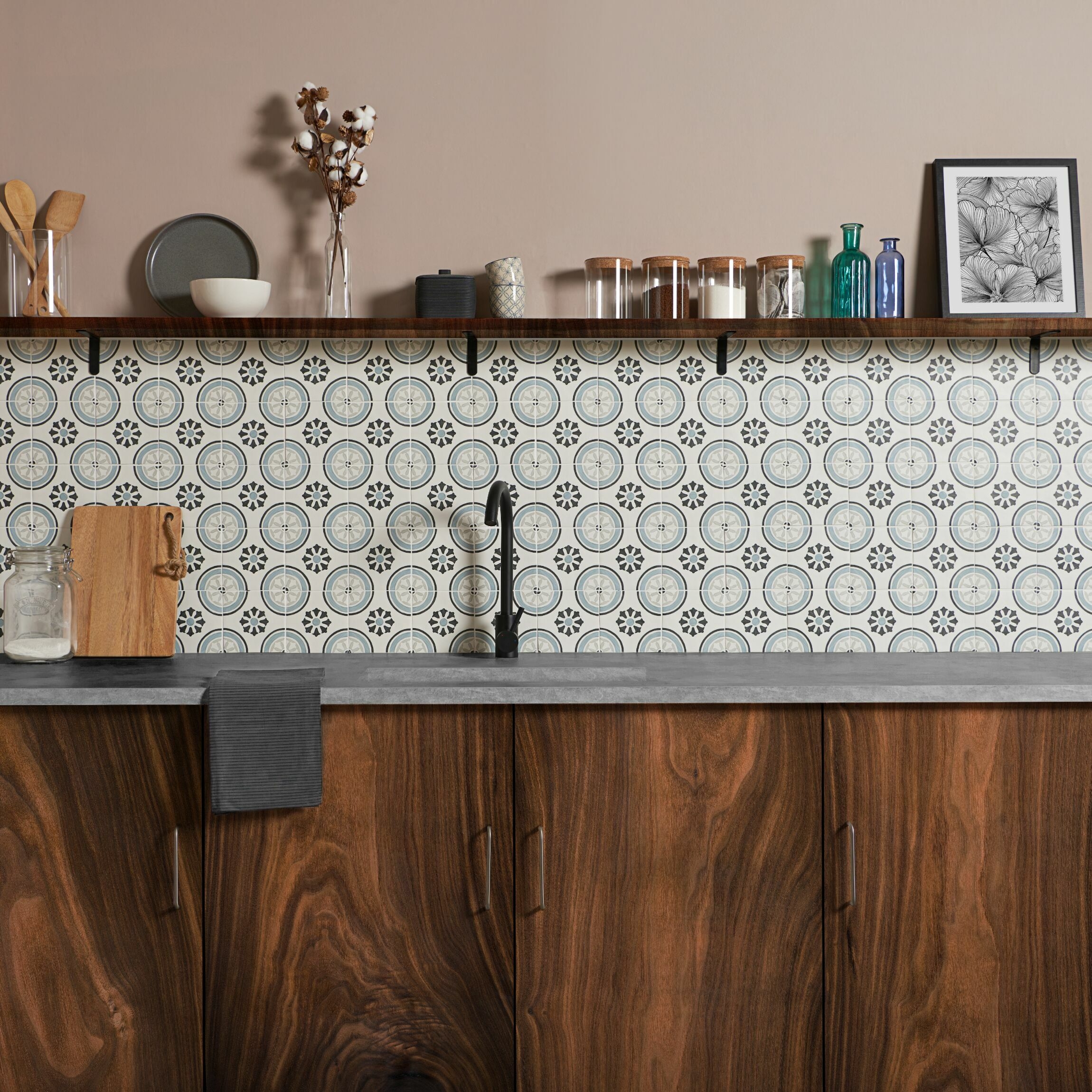 Dante Dhalia Blue Matt Patterned Wall and Floor Tiles | Walls and