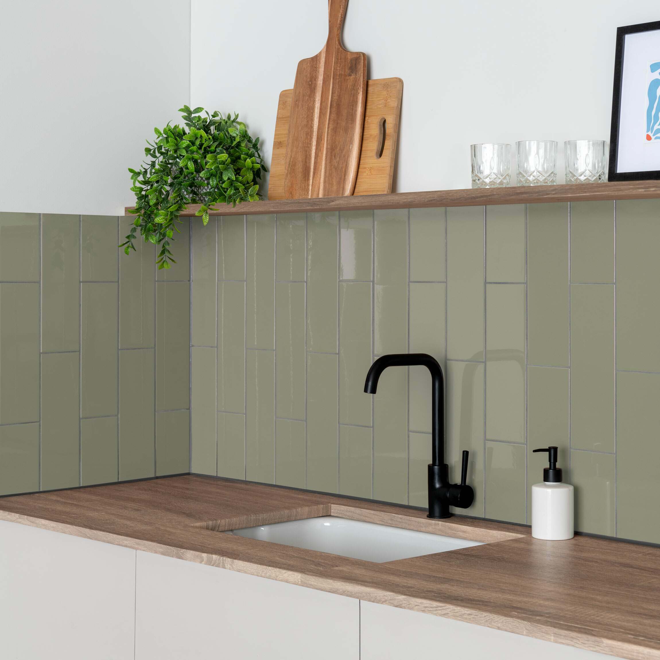 Rhian 30x10 Sage Green Gloss Tiles | Walls and Floors