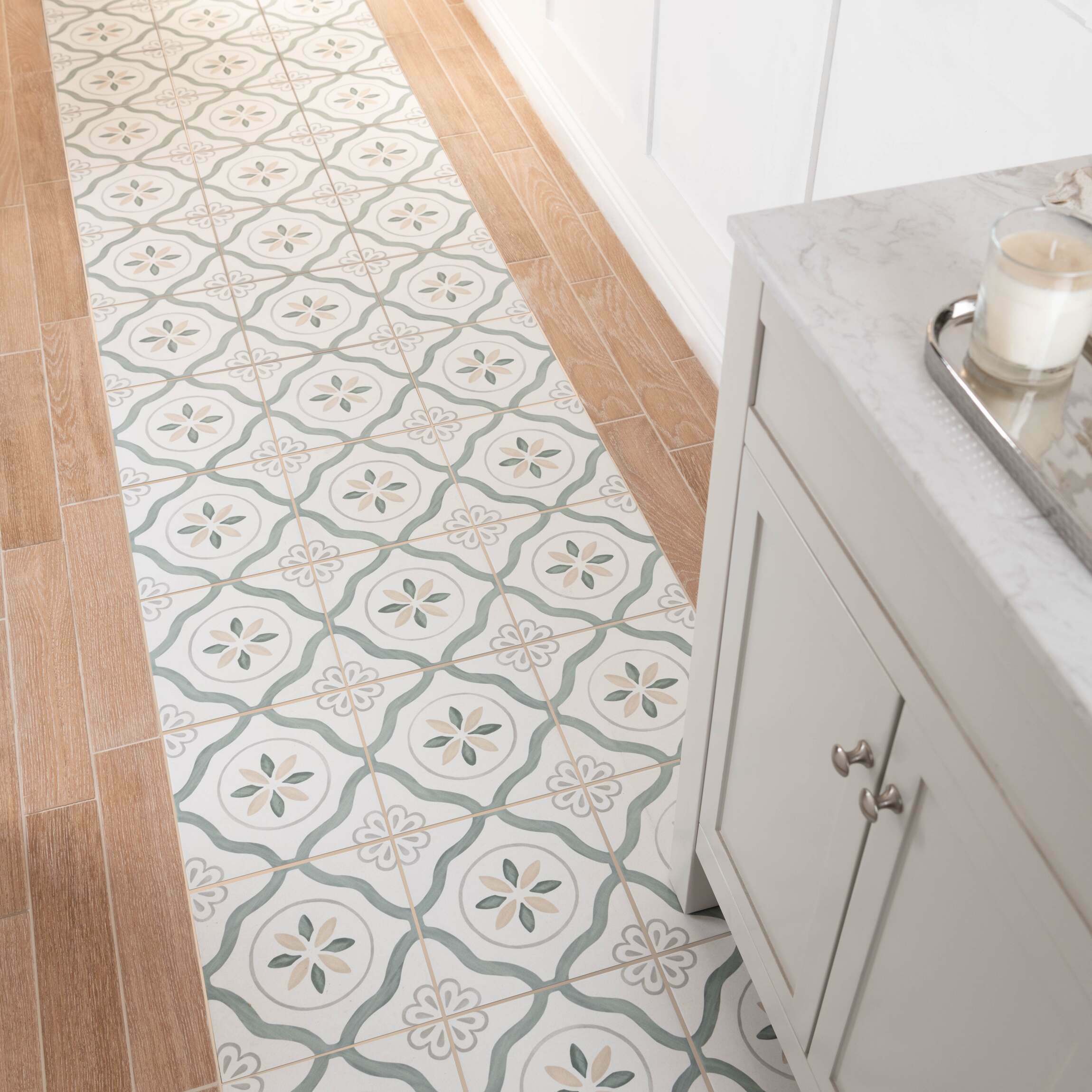 Blossom Petals Green Matt Pattern Wall and Floor Tiles | Walls and Floors